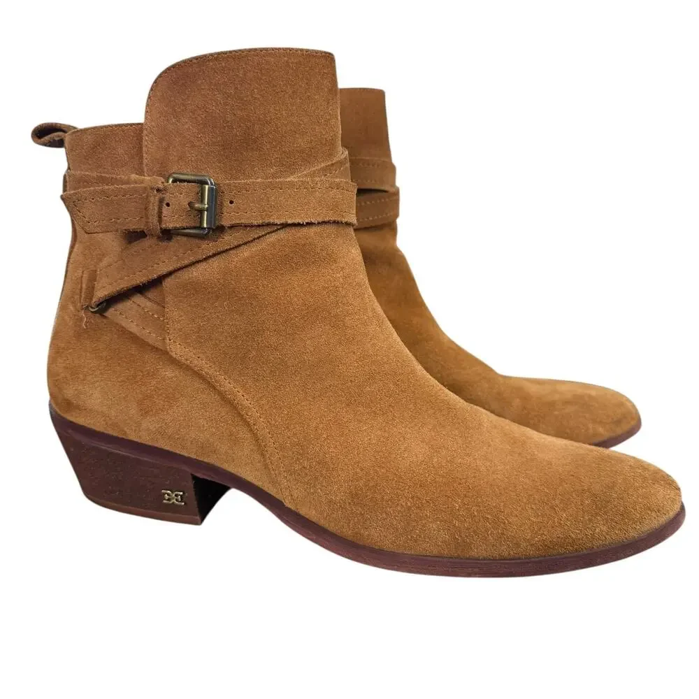 Sam Edelman Polina Suede Leather Chunky Block Heel Ankle Boots Booties Shoes 11